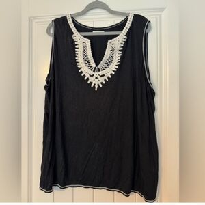 Black Sleeveless Top with White Embroidery